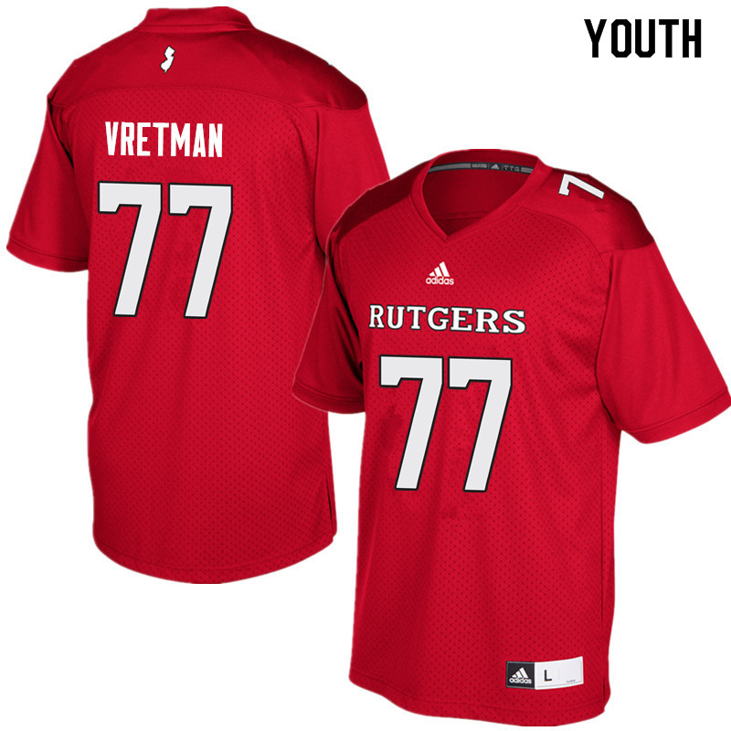 Youth #77 Sam Vretman Rutgers Scarlet Knights College Football Jerseys Sale-Red - Click Image to Close